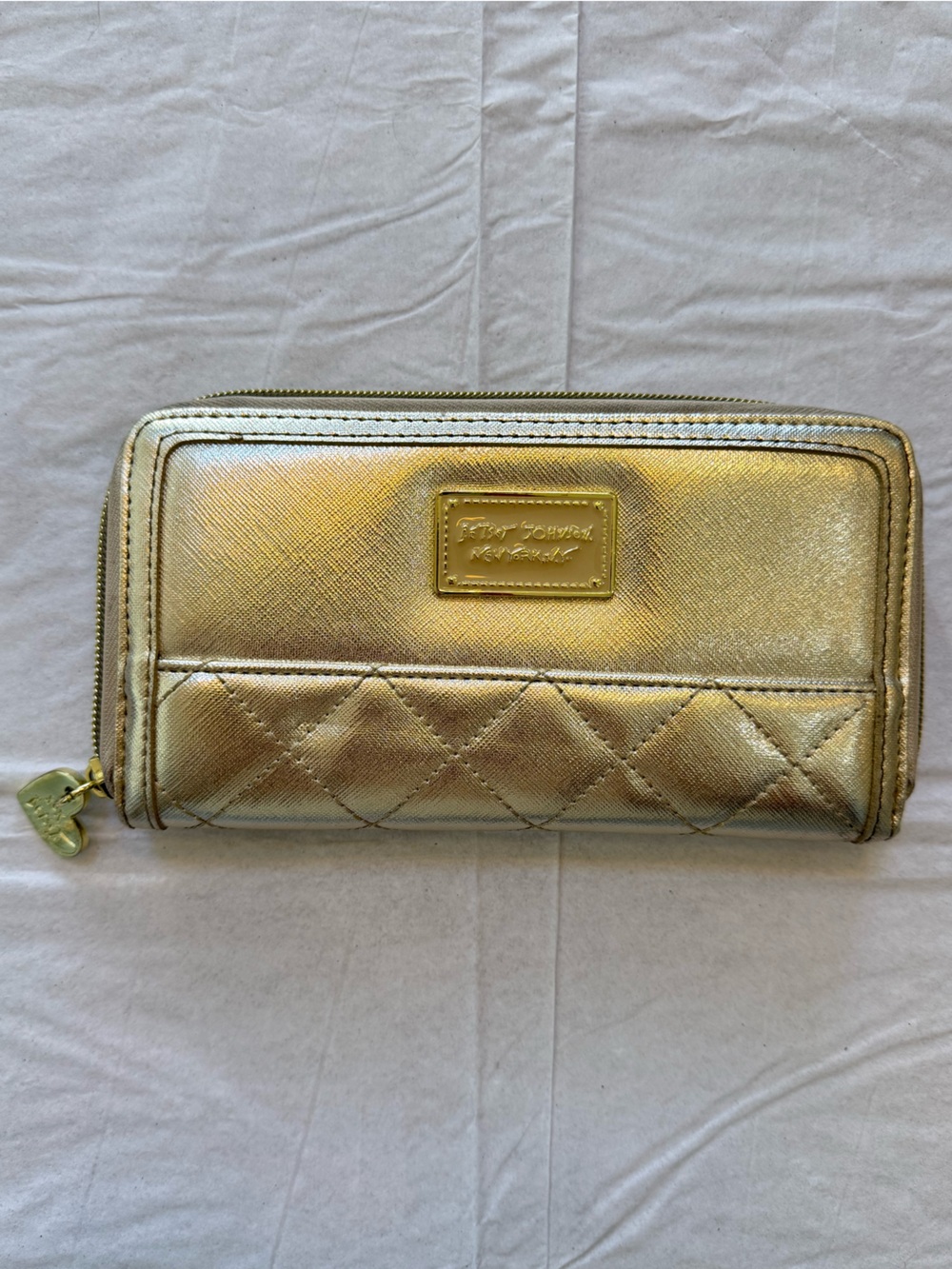 Betsey Johnson Metallic Gold Quilted Zip Wallet